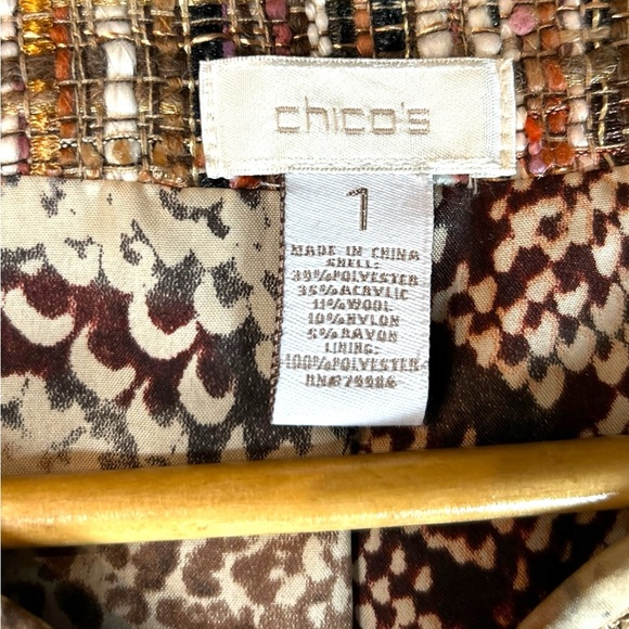 Chicos Womens Fringe Tweed Ina Wool Blend Jacket Blazer Animal Print Lining Trim - Picture 7 of 9